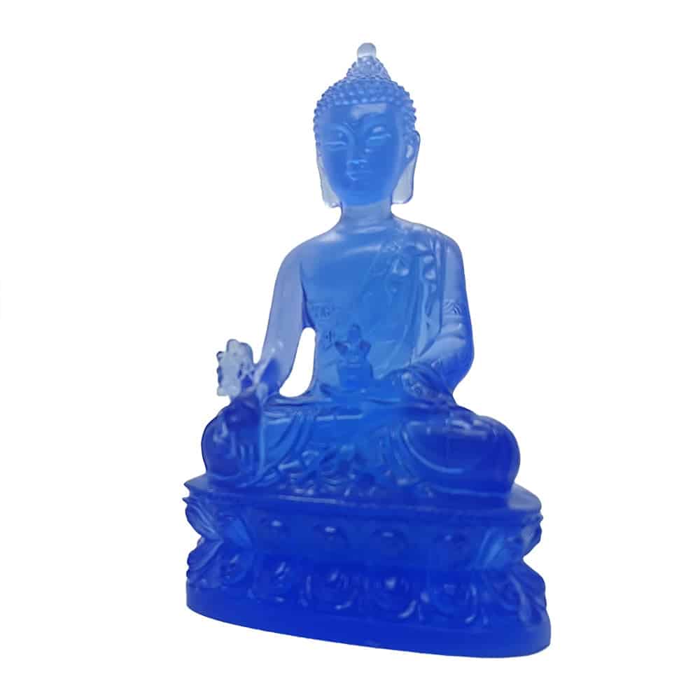 Statueta cu Buddha medicine albastra cu floare de lotus