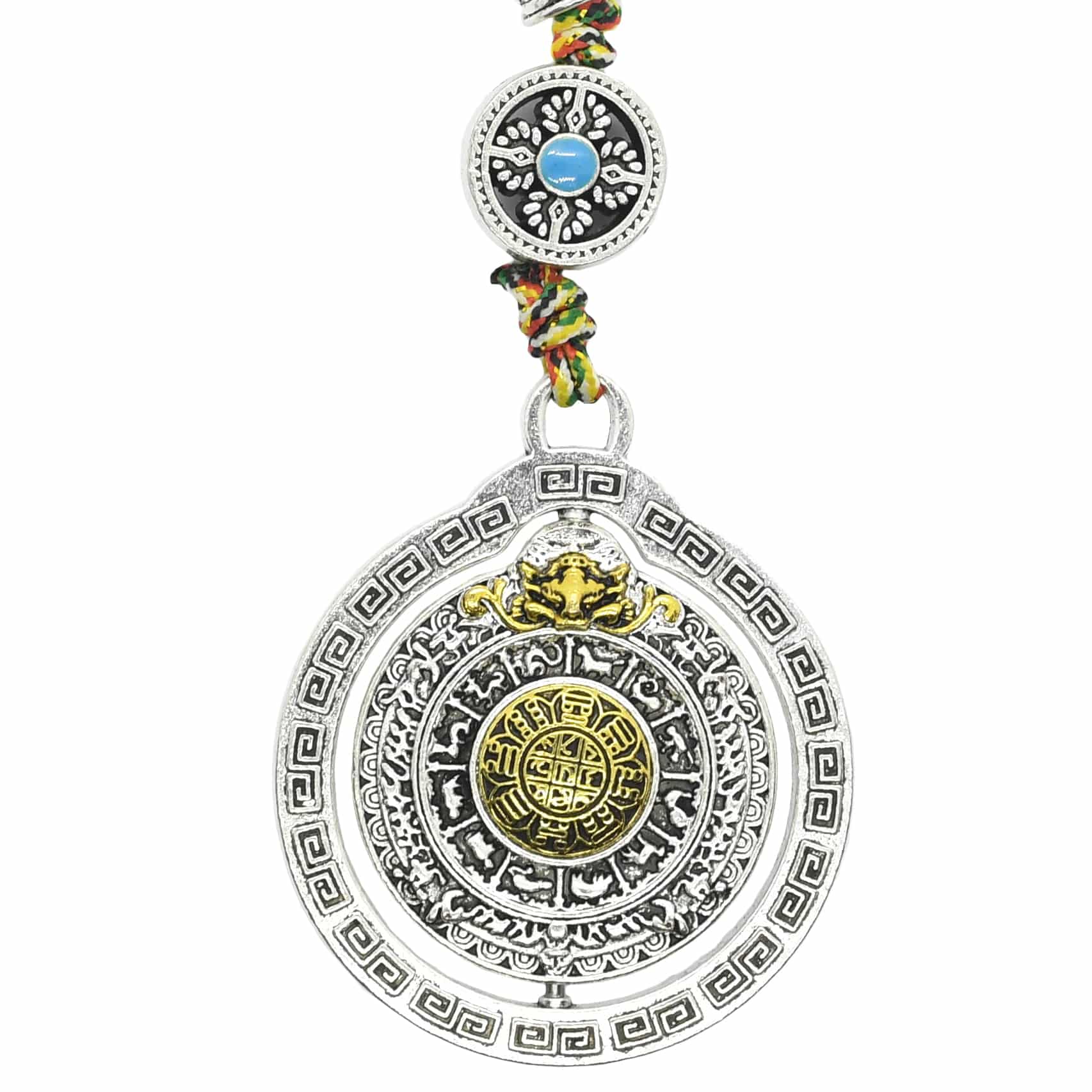Amuleta cu cele 8 simboluri tibetane, dubla dorje si vasul prosperitatii