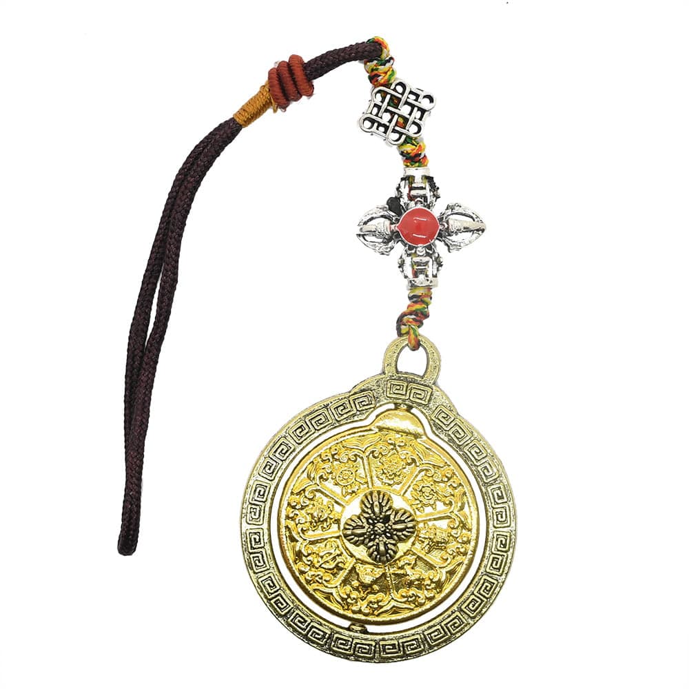 Amuleta cu cele 8 simboluri tibetane, dubla dorje si nodul mistic AURIU
