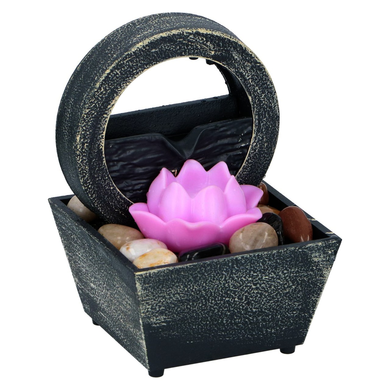 Fantana de apa Feng Shui cu floare de lotus si lumina led