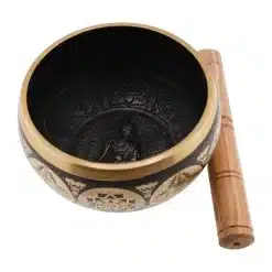 Vas tibetan - Bol cantator negru cu Buddha Medicine si cele 8 simboluri - 9cm