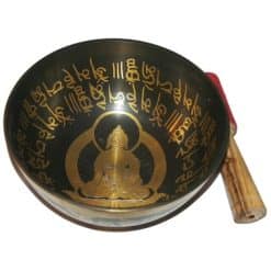 Vas tibetan - Bol cantator negru cu Buddha Medicine si mantra de protectie - 16cm